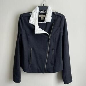 Lucky Brand Moto Stye Jacket, Dark Grey/Cream Trim, Size S